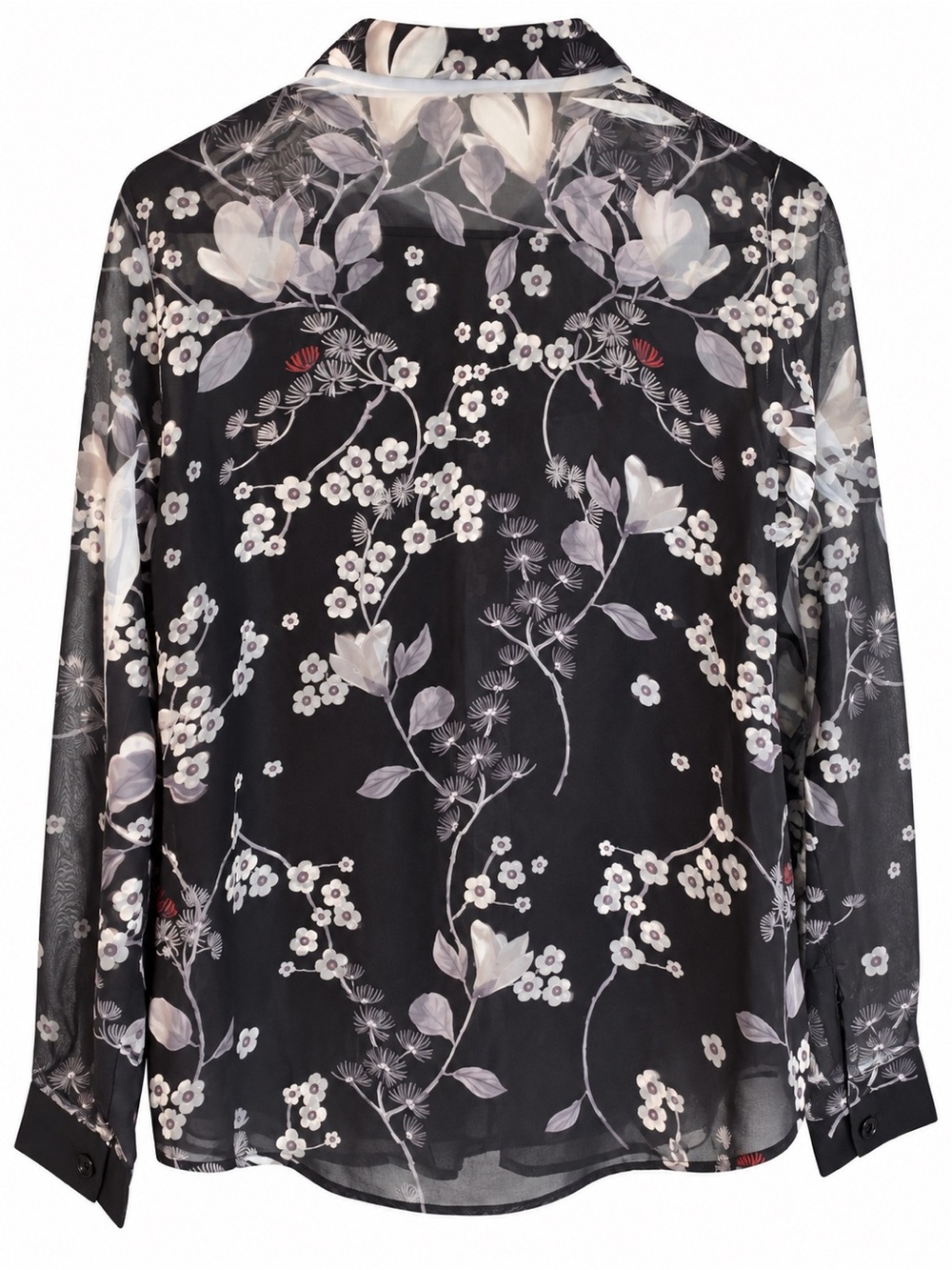 GUESS Los Angeles XS Sheer Floral Chiffon Blouse Studded Collar Black Button Up - Picture 4 of 7